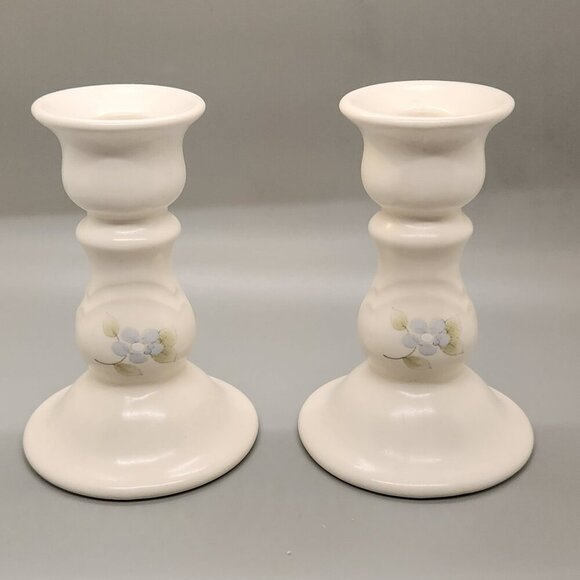 Pair Pfaltzgraff TEA ROSE Stoneware 5" Candle Stick Holders Set 2 USA @135 - Picture 5 of 5